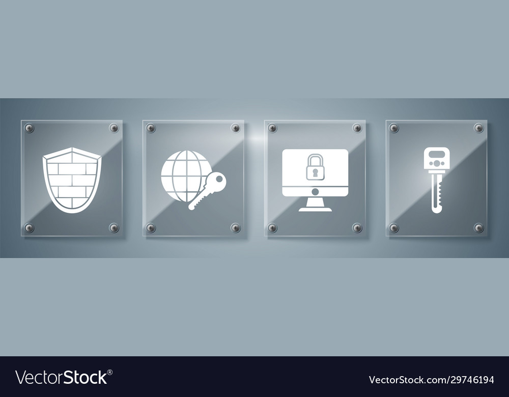 Set key lock on computer monitor screen globe vector image Set key lock on computer monitor screen globe