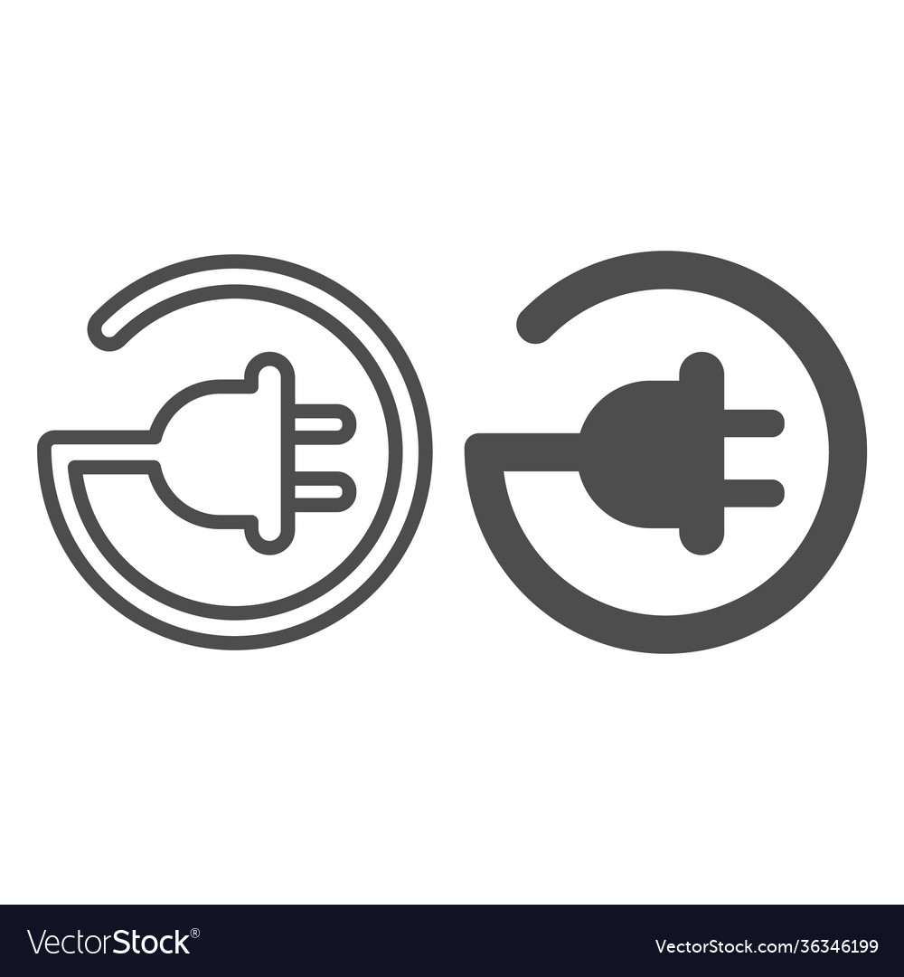 Cord with plug in circle shape line and solid icon vector image Cord with plug in circle shape line and solid icon