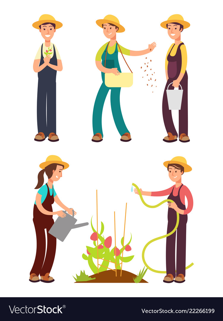 Female farmers cartoon set isolated Royalty Free Vector