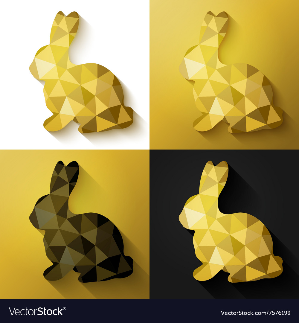 Flat design polygon of golden bunny isolated