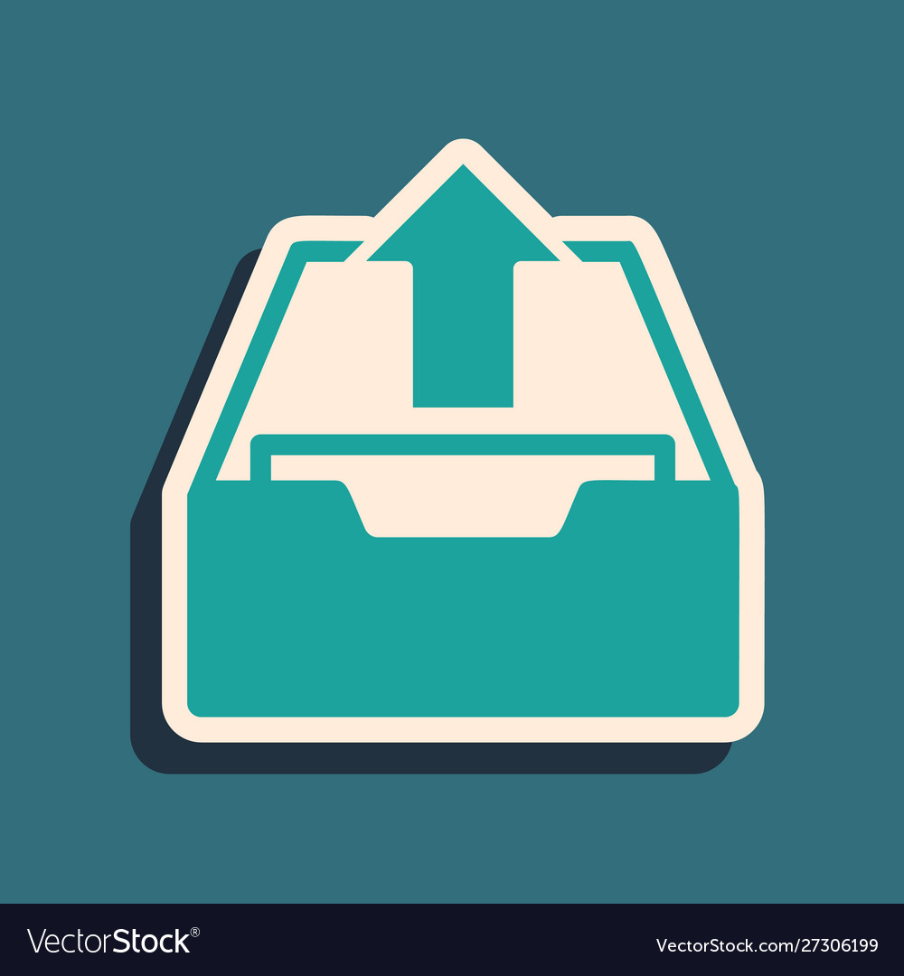 Green upload inbox icon isolated on blue