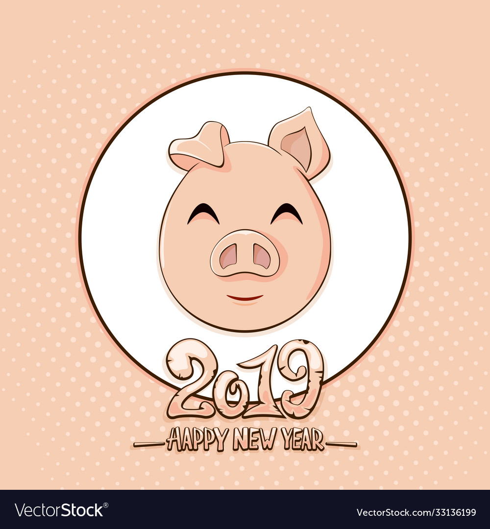 Happy new year 2019 pig on pink background