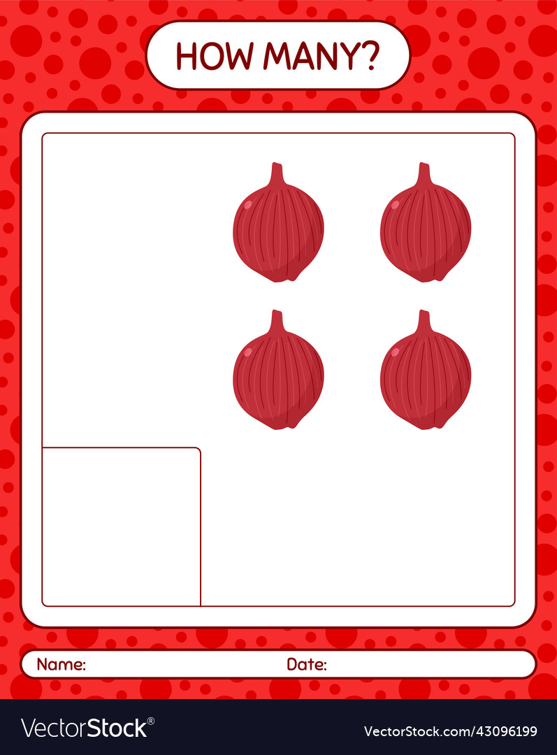 How many counting game with onion worksheet vector image How many counting game with onion worksheet