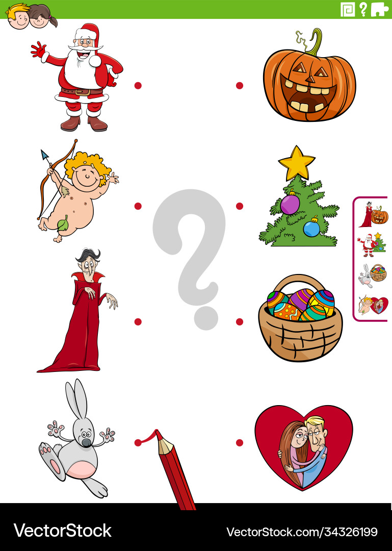 Match holidays characters and symbols educational Vector Image