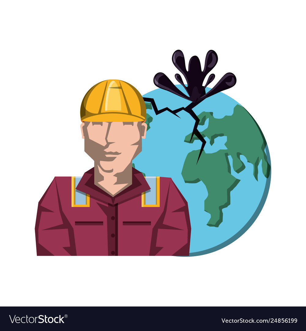 Oil industry worker with earth planet