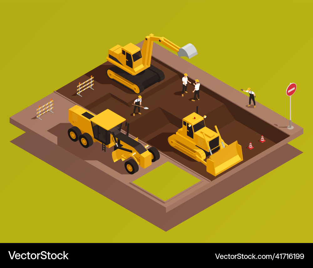 Road construction site composition Royalty Free Vector Image