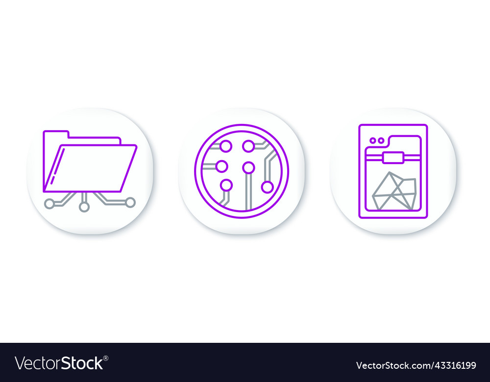 Set line 3d printer folder and lock processor vector image Set line 3d printer folder and lock processor