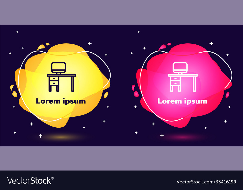 Set line computer monitor and desk icon isolated vector image Set line computer monitor and desk icon isolated