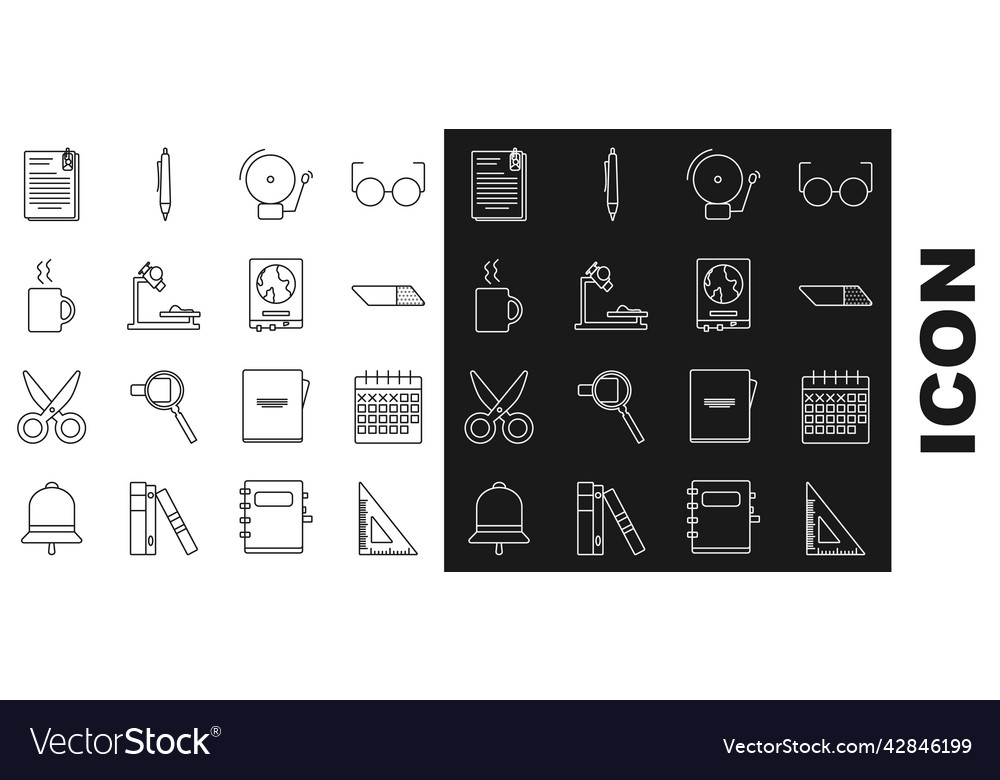 Set line triangular ruler calendar eraser vector image Set line triangular ruler calendar eraser