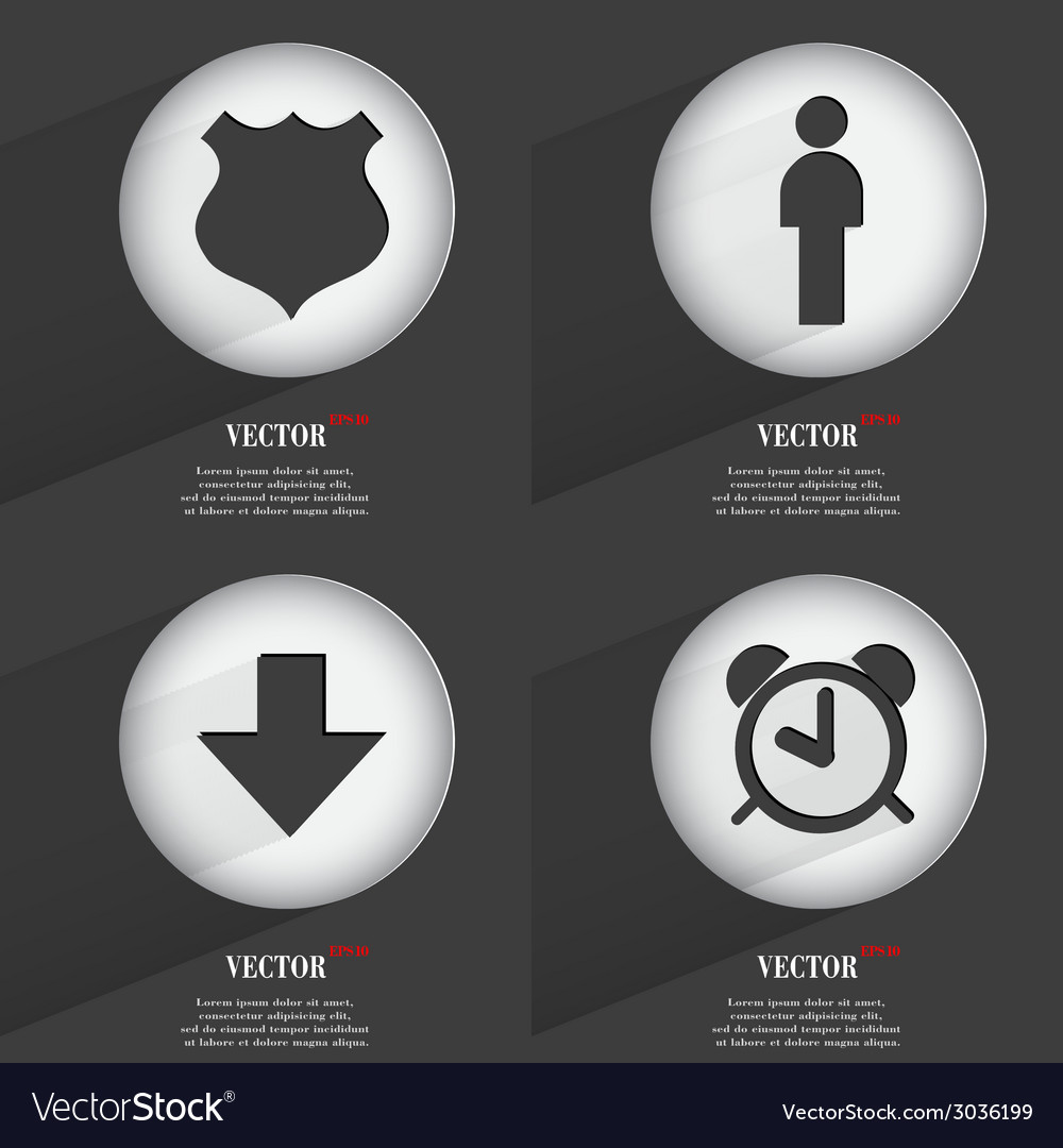 Set of trendy buttons icons with long shadow