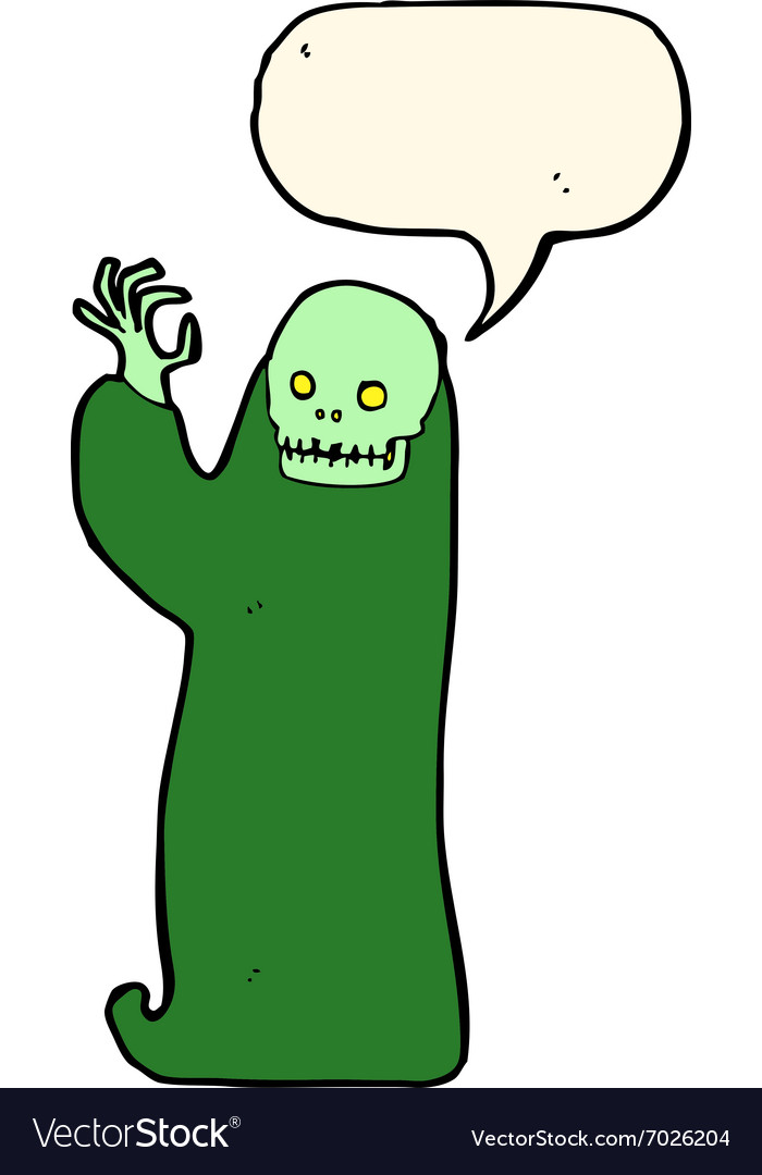 Cartoon waving halloween ghoul with speech bubble