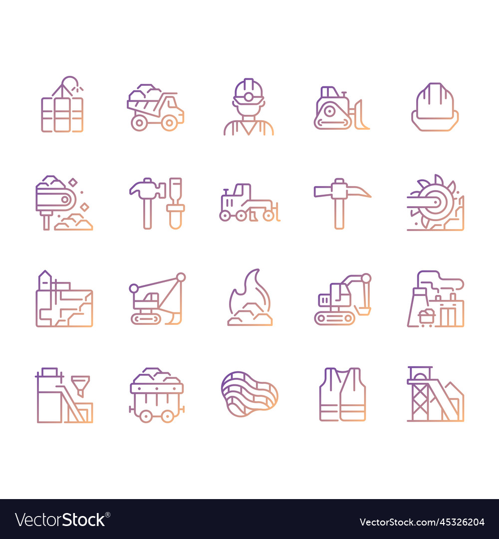 Coal mining pixel perfect gradient linear icons vector image Coal mining pixel perfect gradient linear icons