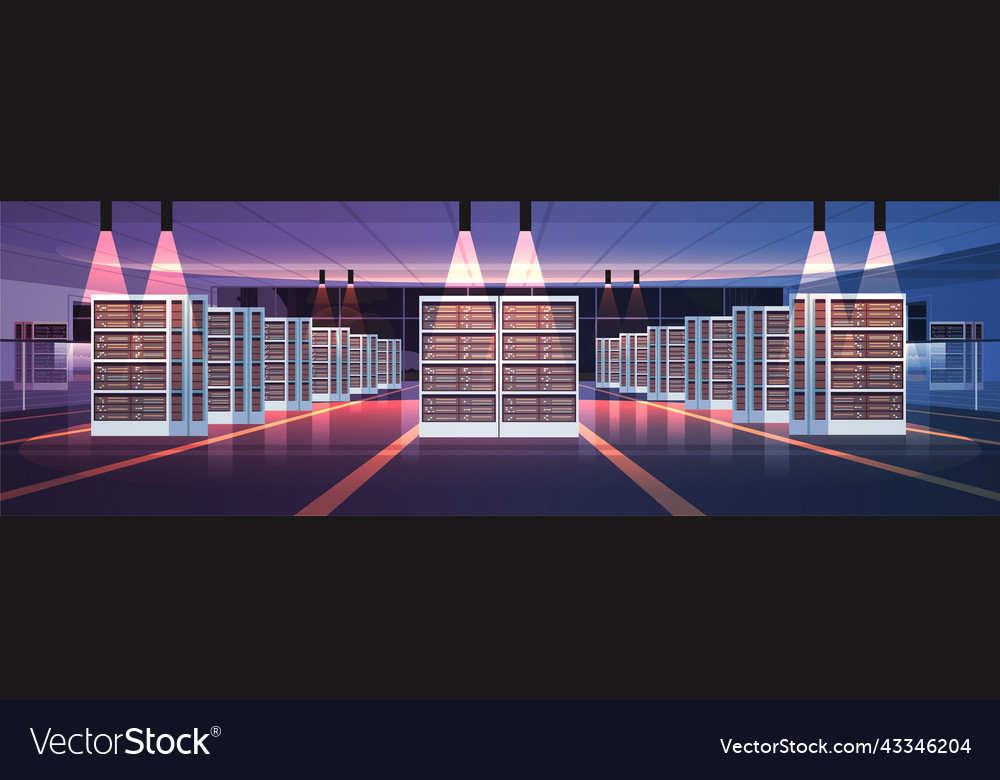 Data center room interior hosting server computer vector image Data center room interior hosting server computer