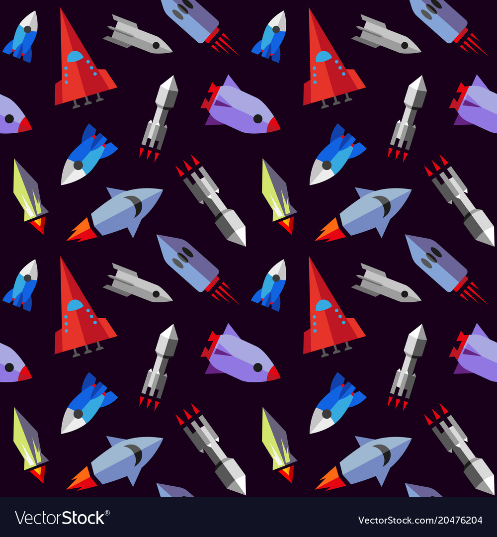 Flat rocket seamless pattern Royalty Free Vector Image