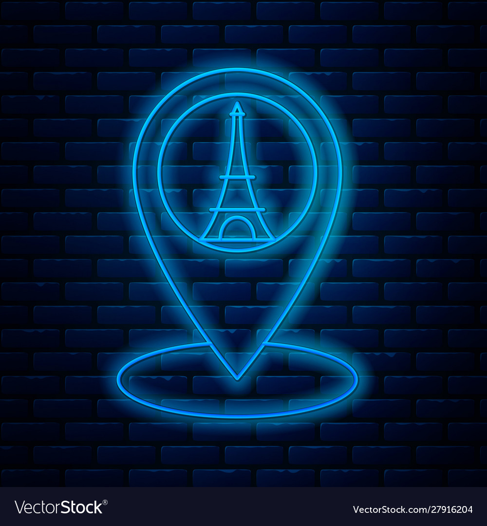 Glowing neon line map pointer with eiffel tower vector image Glowing neon line map pointer with eiffel tower