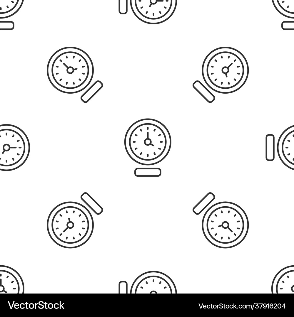 Grey line clock icon isolated seamless pattern Vector Image