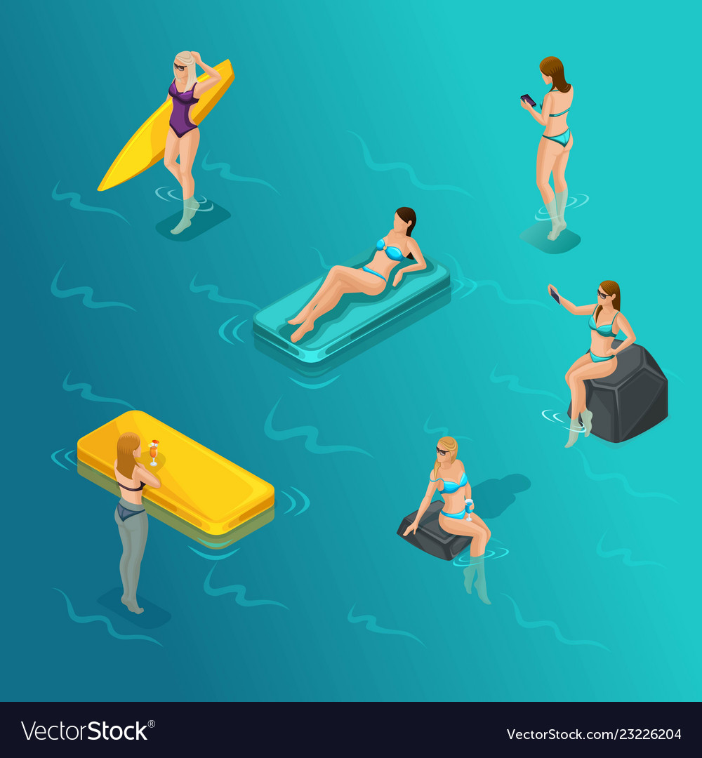 Isometric People 3d Girl In Bathing Suits Beach Vector Image 2760