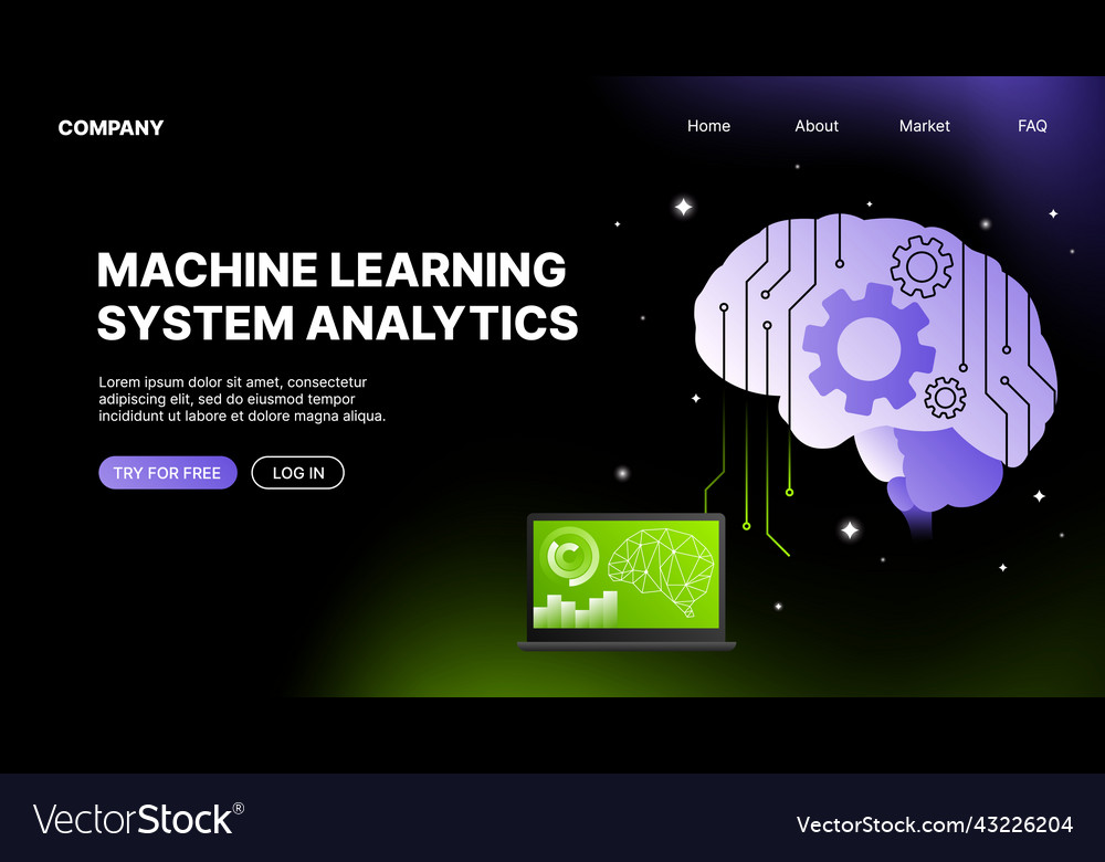 Machine learning system analytics website landing vector image Machine learning system analytics website landing