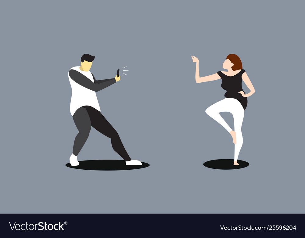 Man using smartphone camera guy taking photo vector image Man using smartphone camera guy taking photo