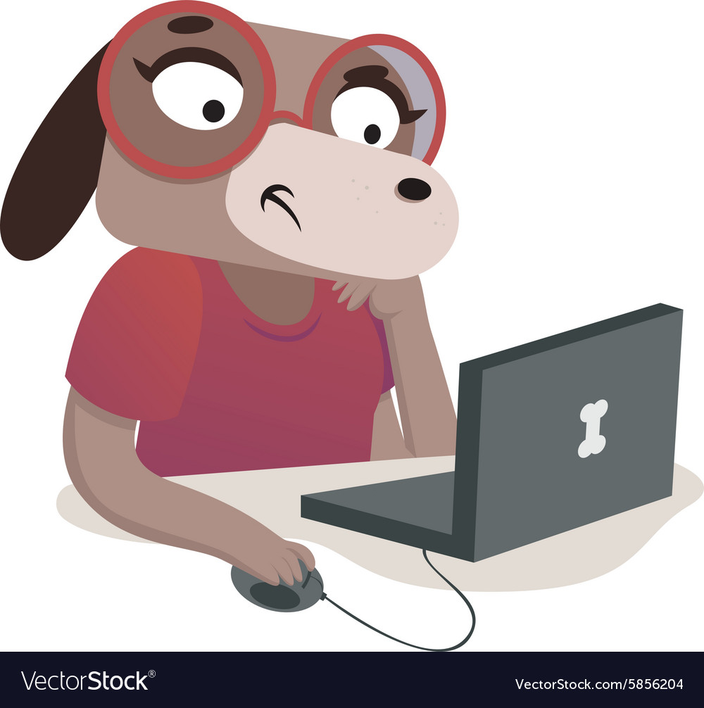 Nerd dog girl using a computer