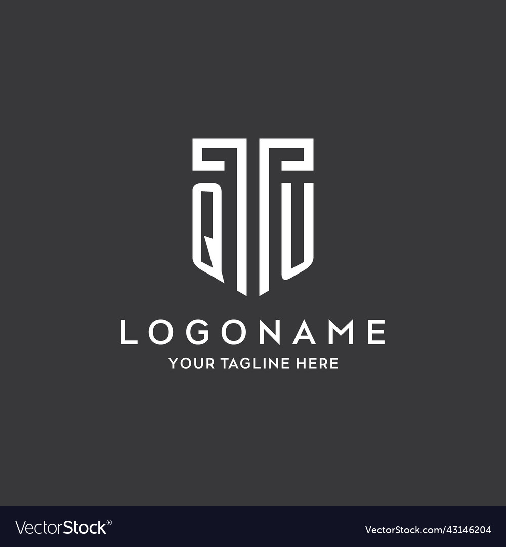Qu monogram initial name with shield shape icon