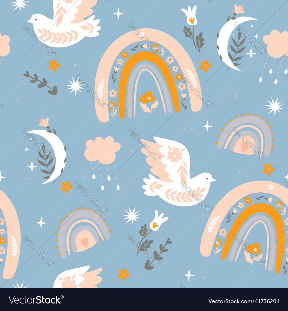 Seamless pattern in boho style with birds vector image Seamless pattern in boho style with birds