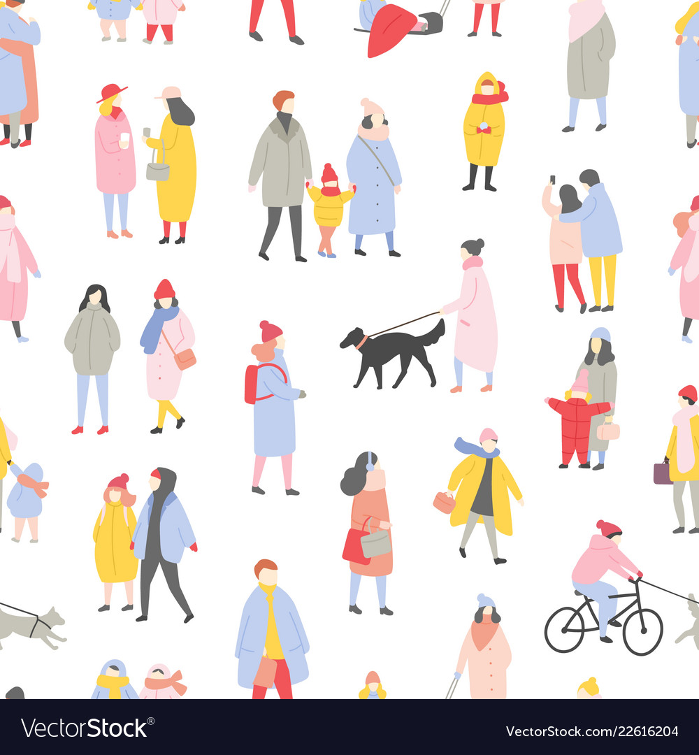 Seasonal seamless pattern with tiny men women