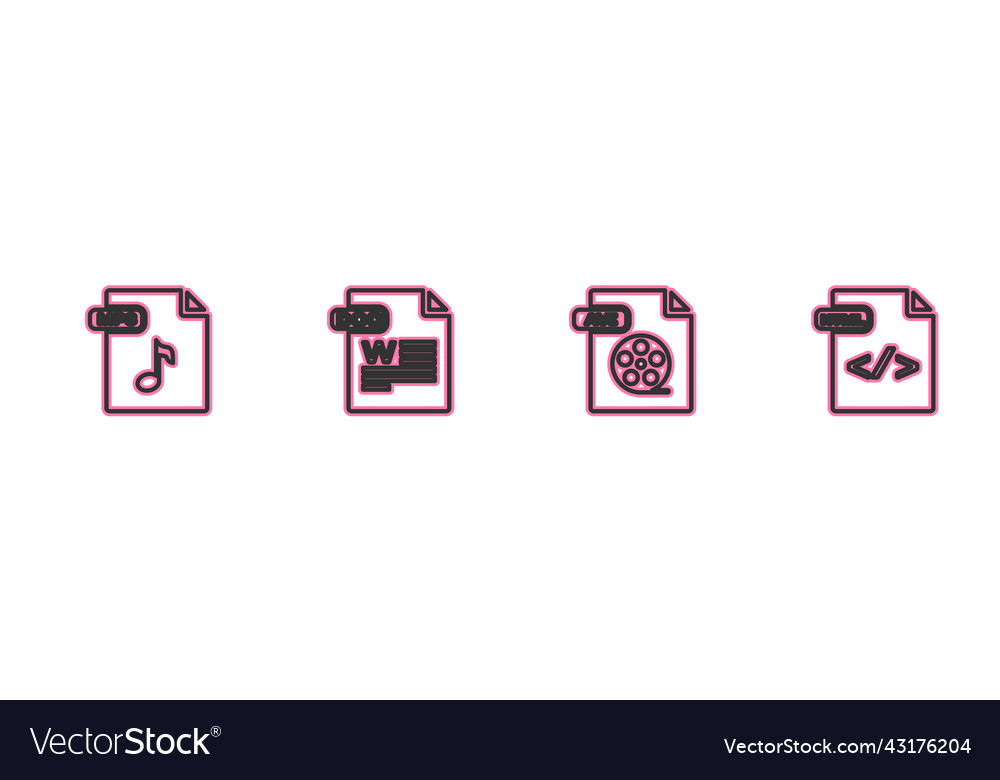 Set line mp3 file document avi doc and html icon