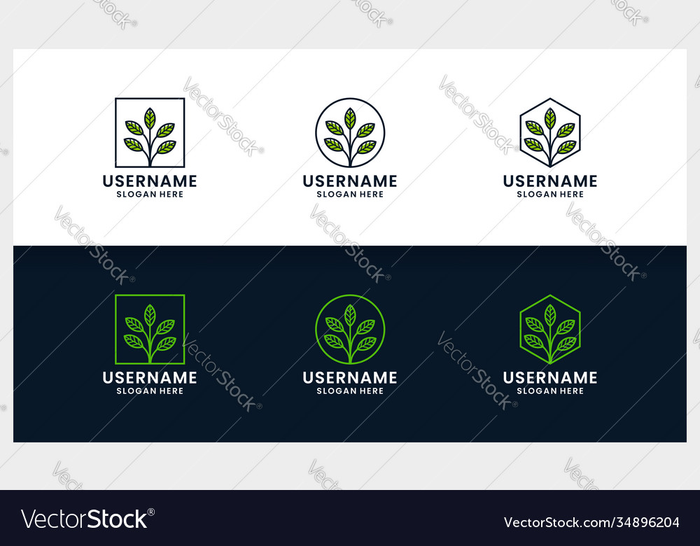 Set simple tree logo design template with leaf