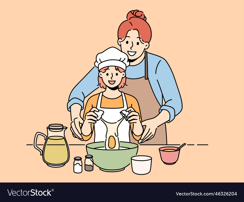 Smiling mother cook together with small daughter Vector Image