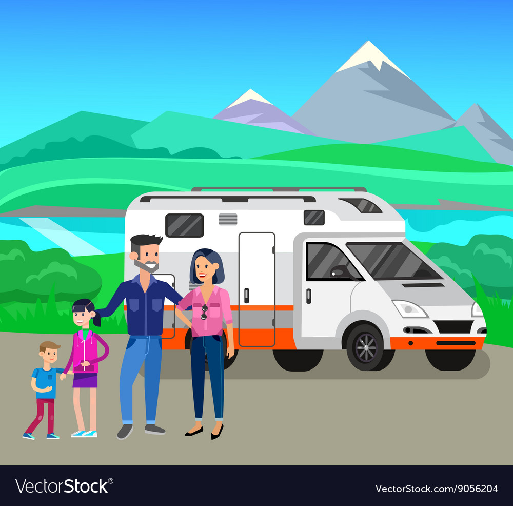 Travel van flat icon with long shadows