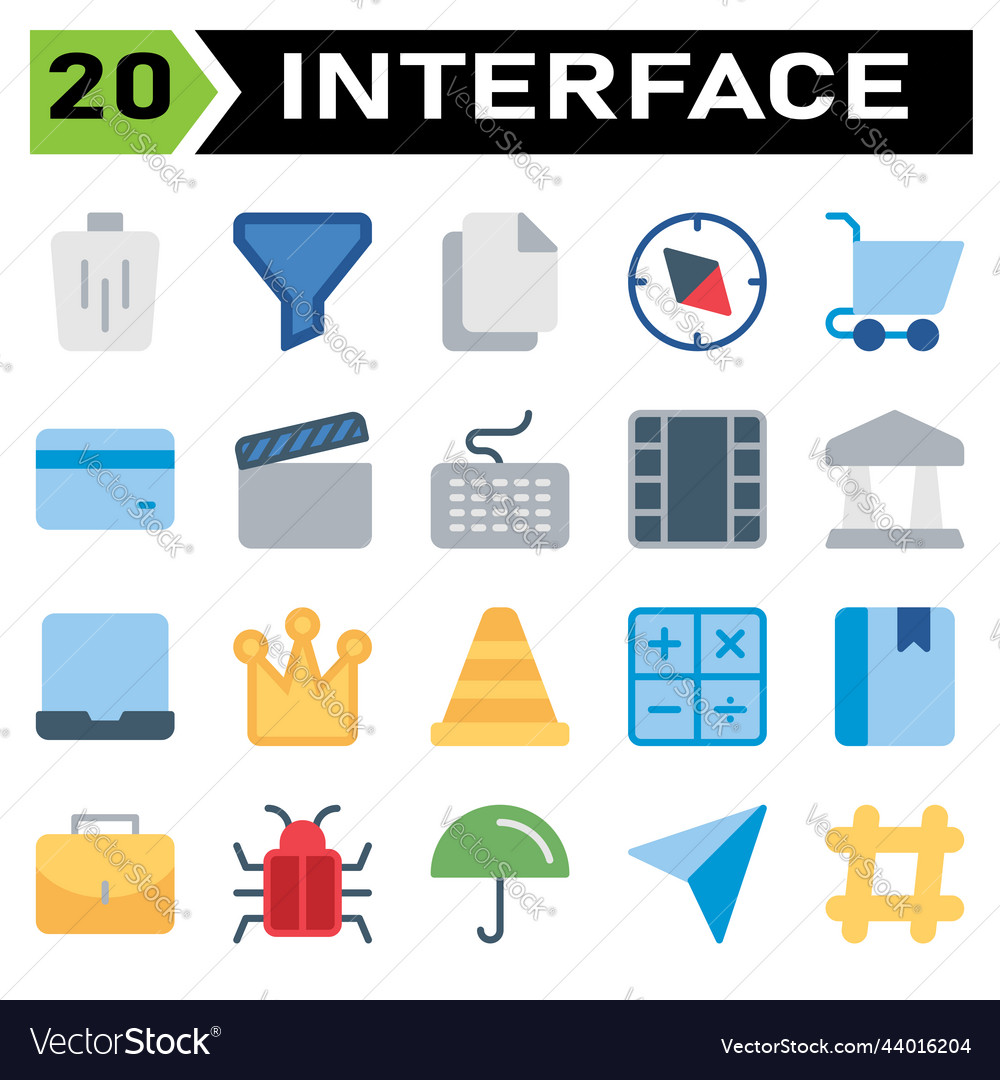 User interface icon set include bin trash basket vector image User interface icon set include bin trash basket