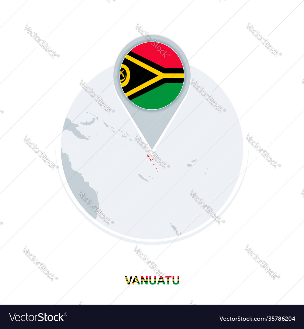 Vanuatu map and flag icon with highlighted