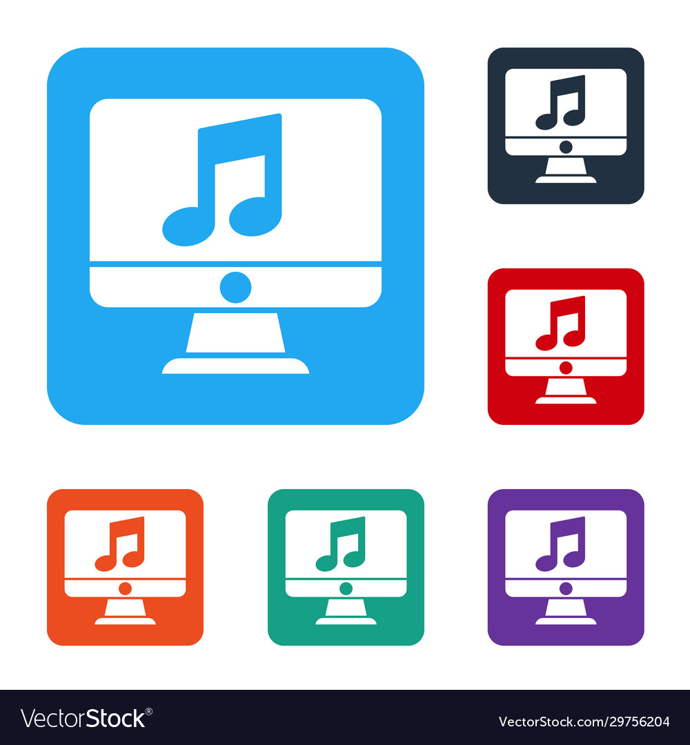 White computer with music note symbol on screen vector image White computer with music note symbol on screen