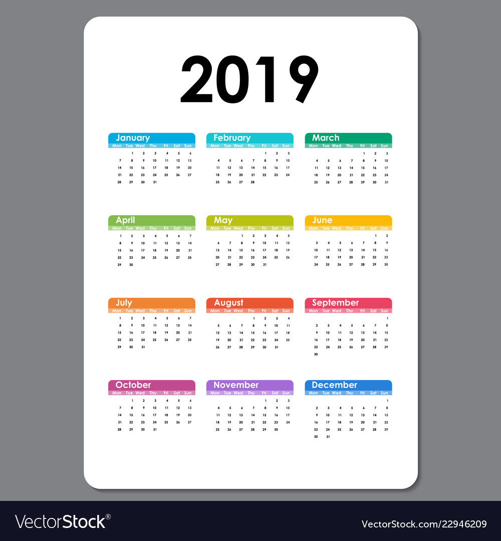 2019 calendar templatecalendar set of 12 Vector Image