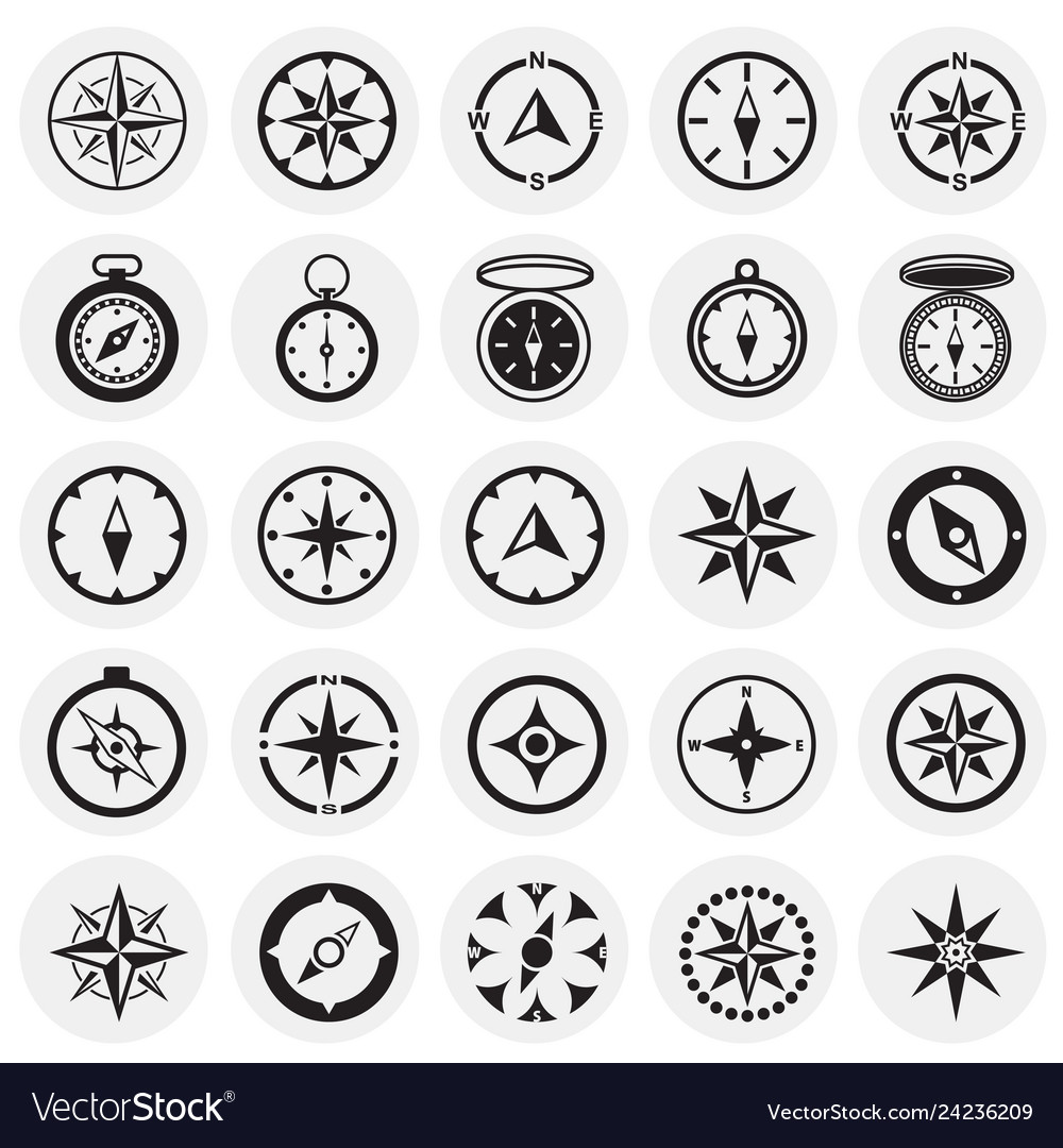 Compass icons set on circles background