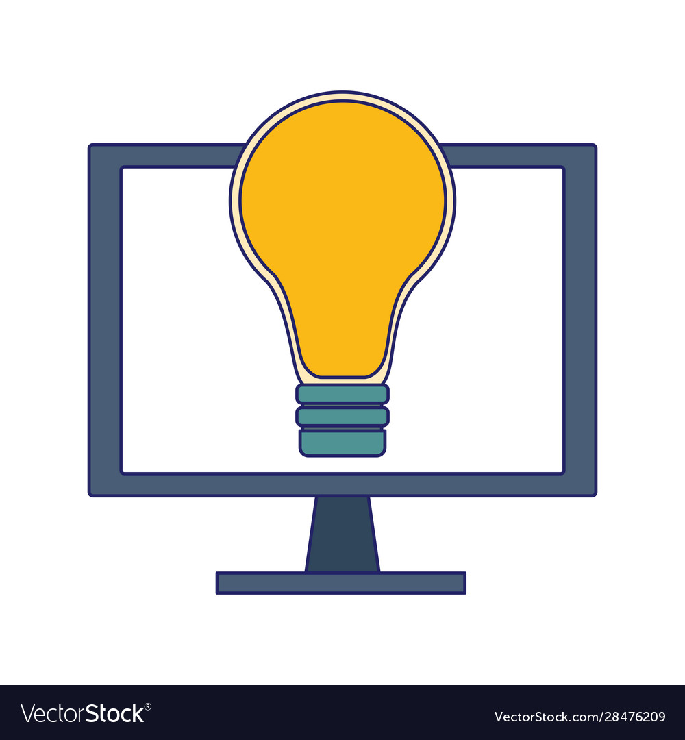 Computer with light bulb icon vector image Computer with light bulb icon