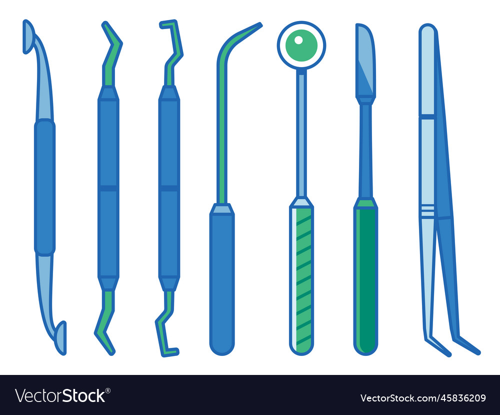 Dentist instruments elements in line art design