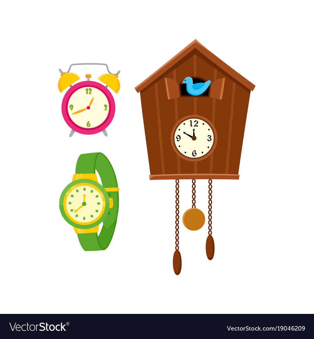 Flat clock types icon set isolated