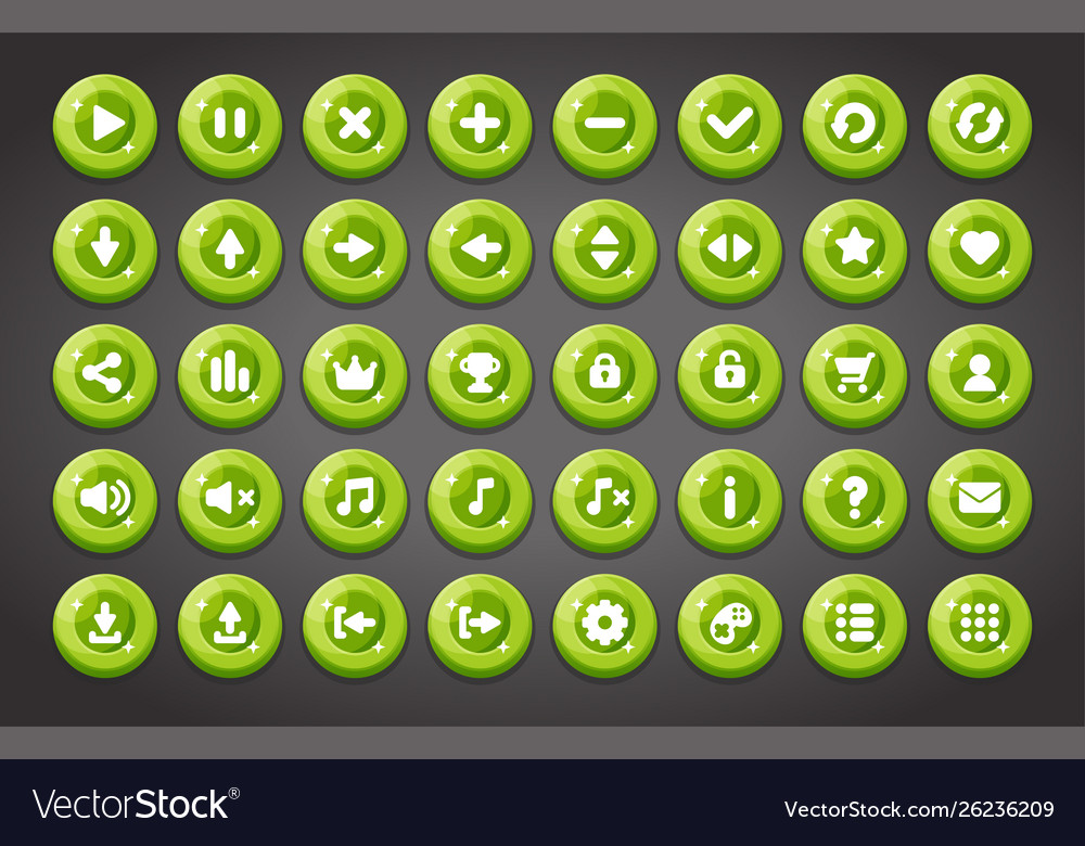 Flat round game buttons in cartoon style