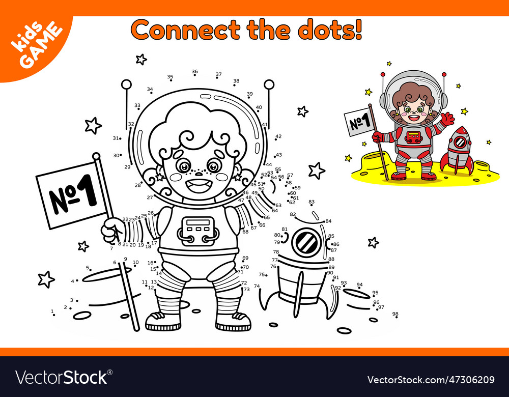 Game connect the dots draw astronaut girl on moon