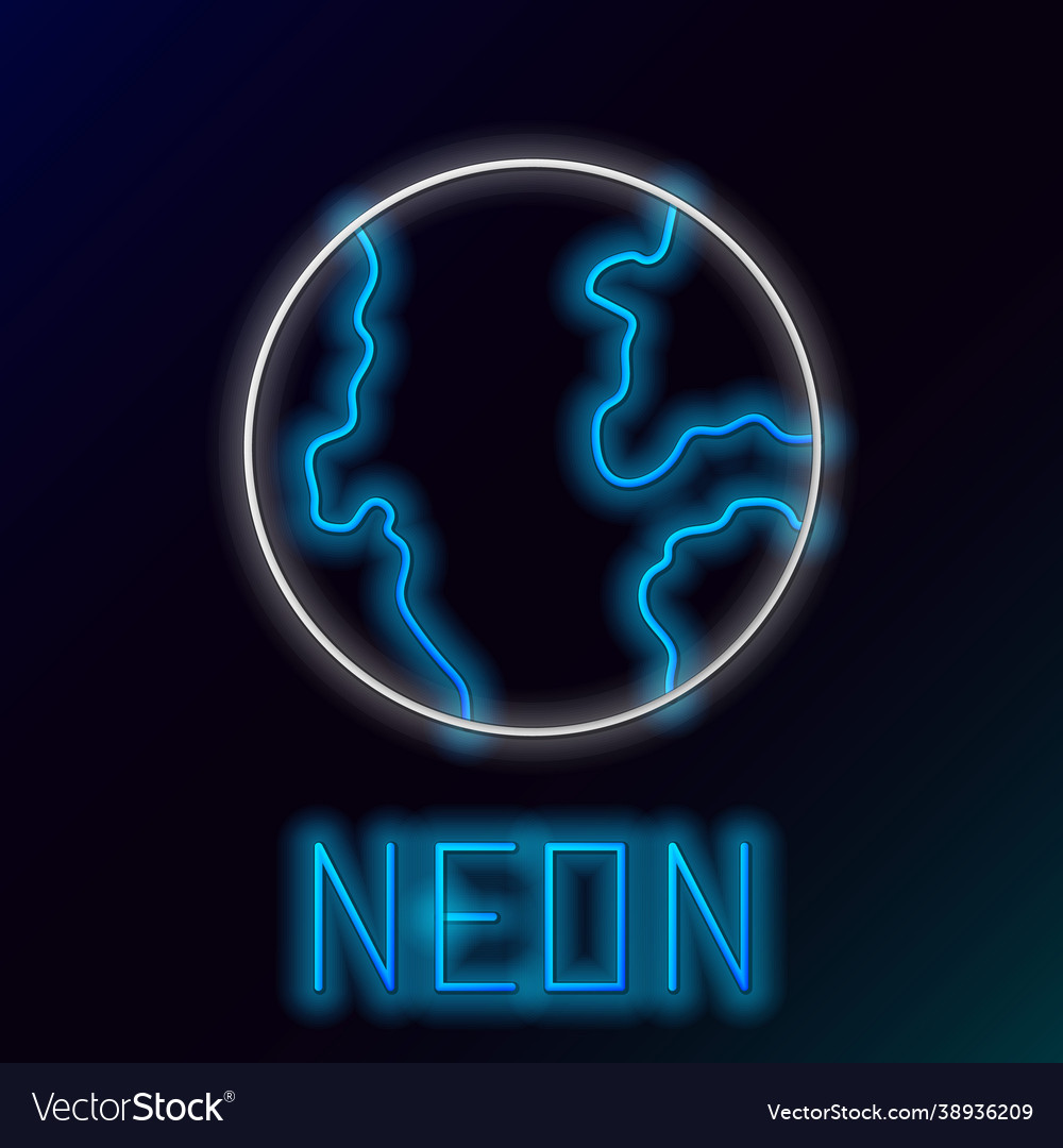 Glowing neon line earth globe icon isolated