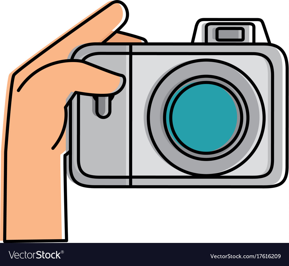 Hand user with camera photographic isolated icon Vector Image