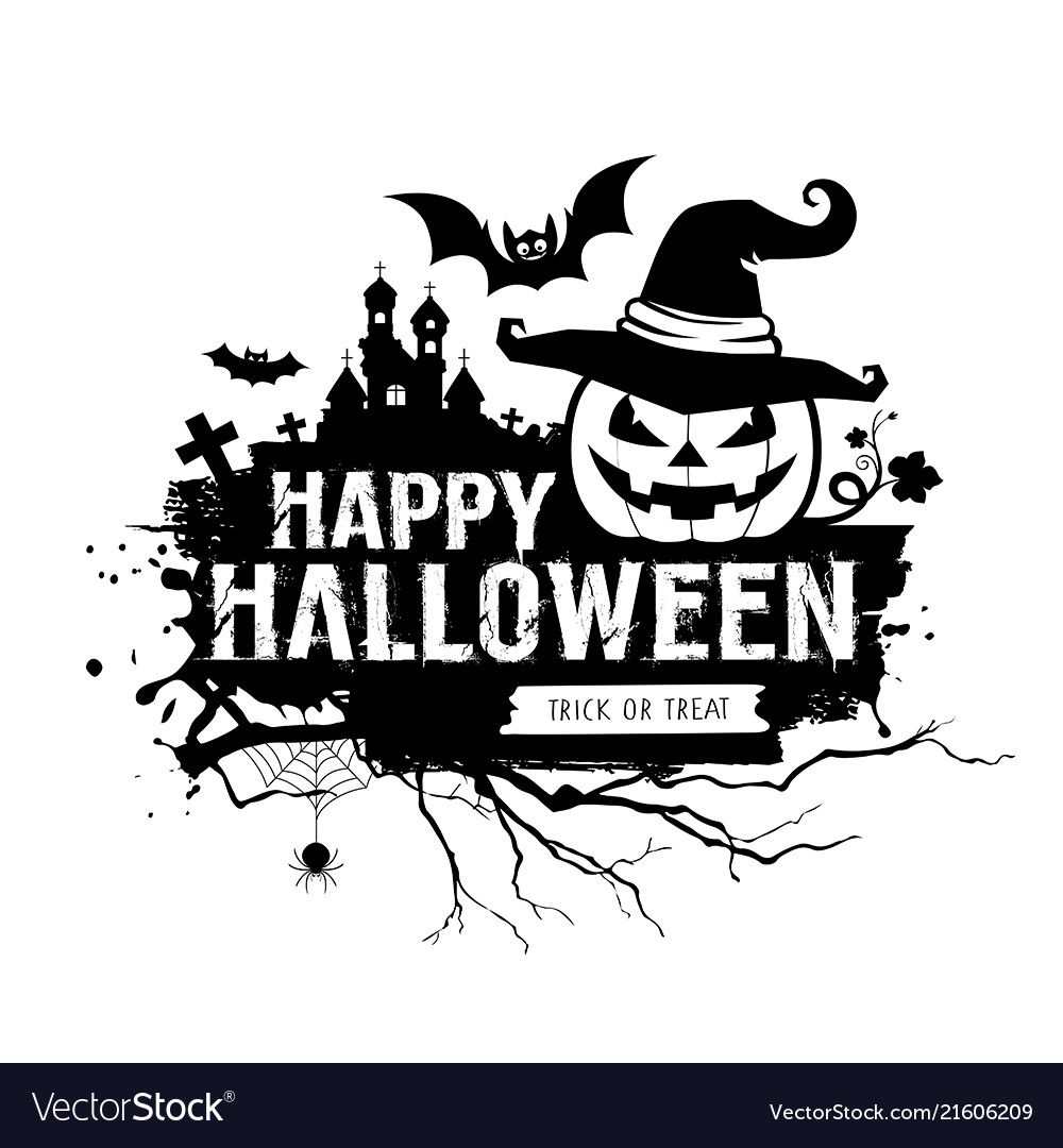 Happy halloween black and white message Royalty Free Vector