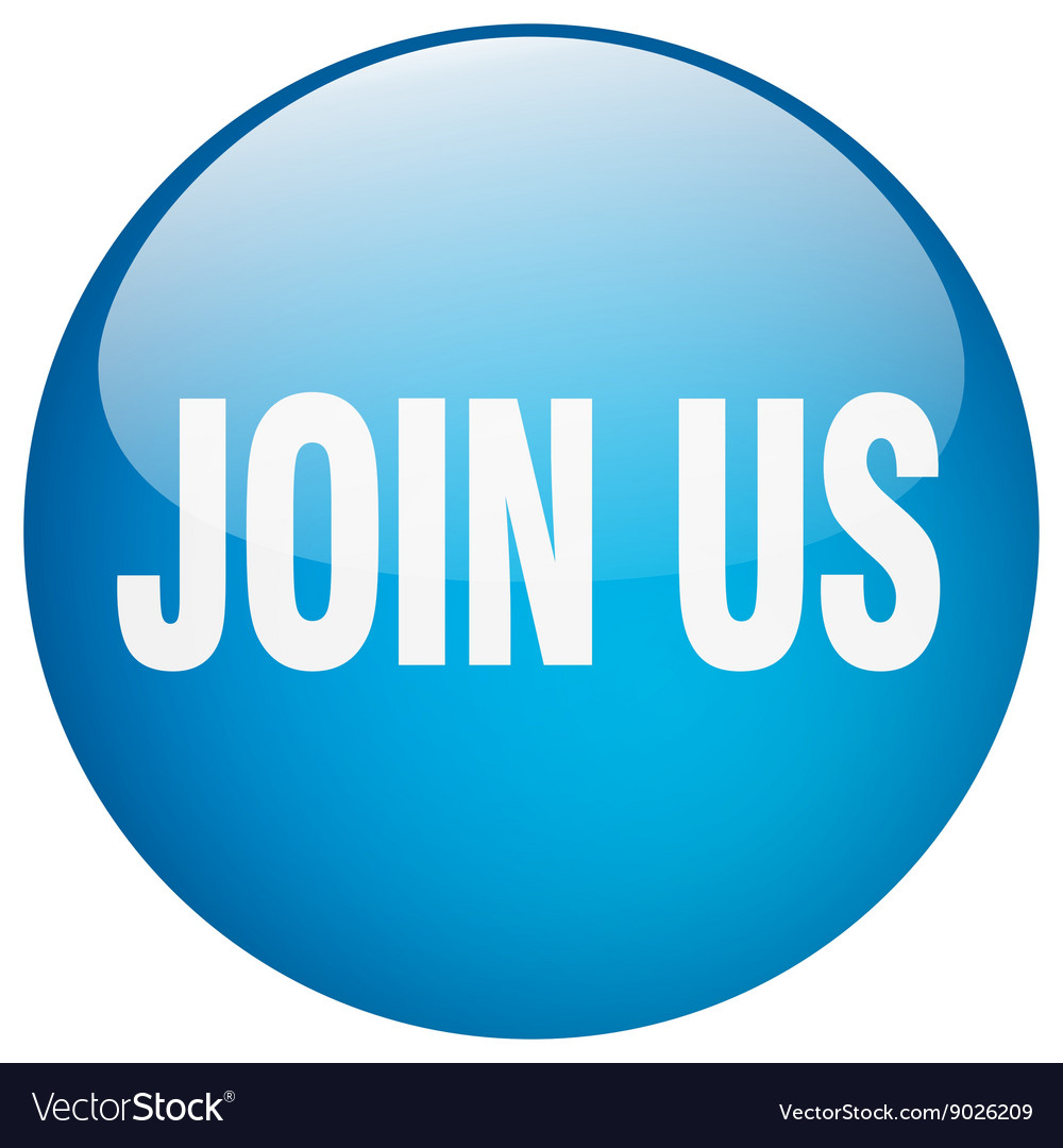 Join us blue round gel isolated push button Vector Image