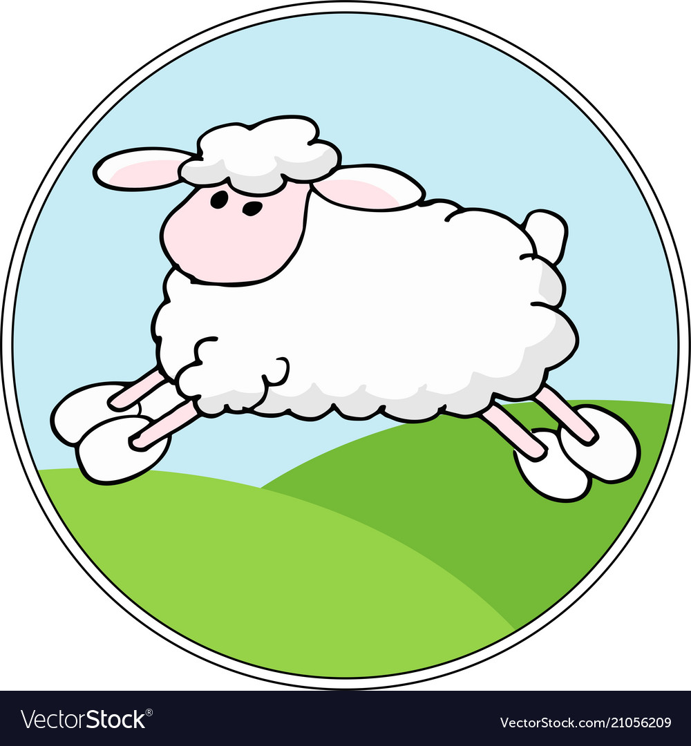 Landscape background with cartoon sheep