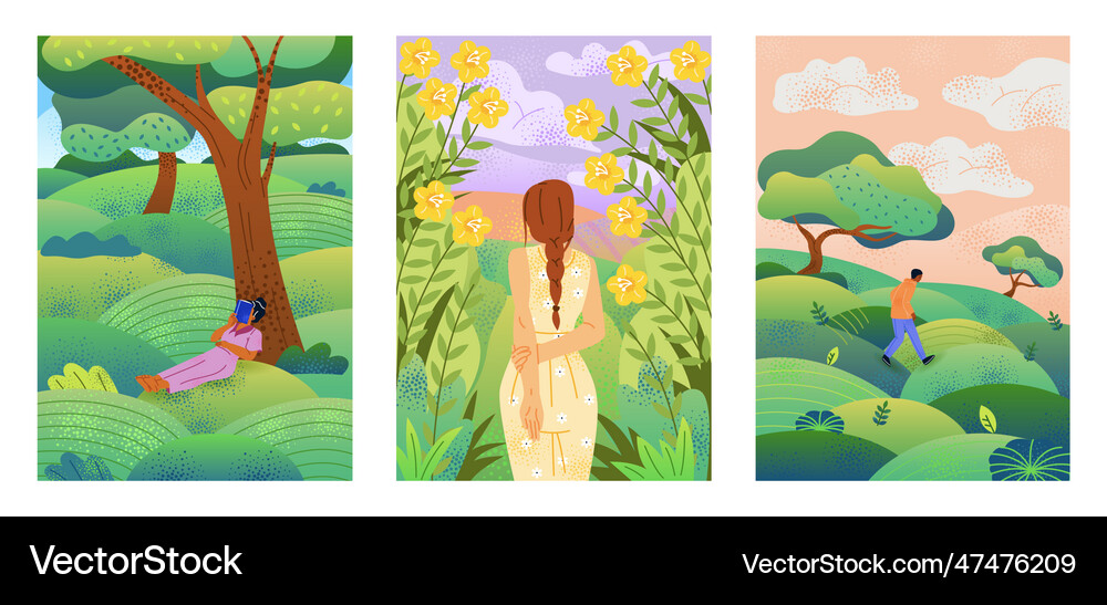 Posters with relaxed people Royalty Free Vector Image