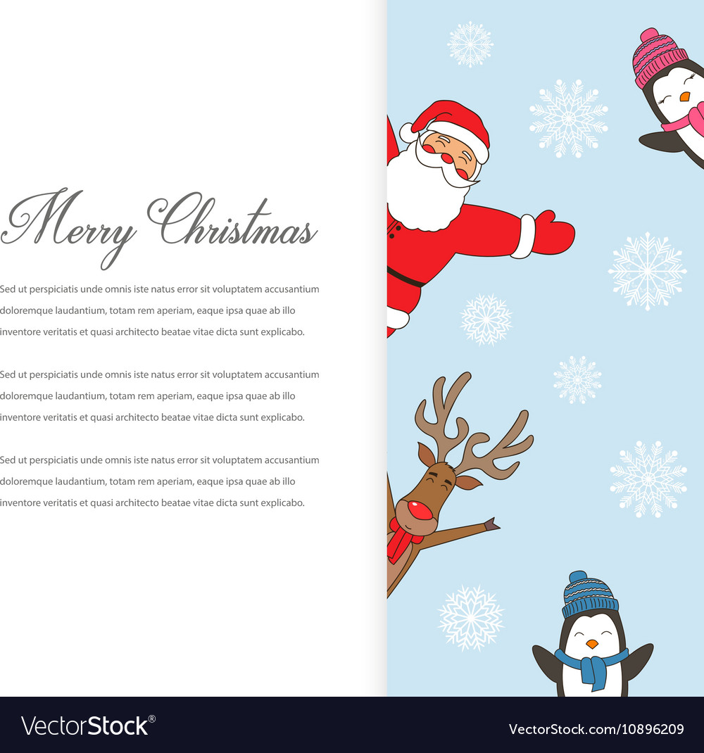 Santa claus with reindeer and penguins cartoon