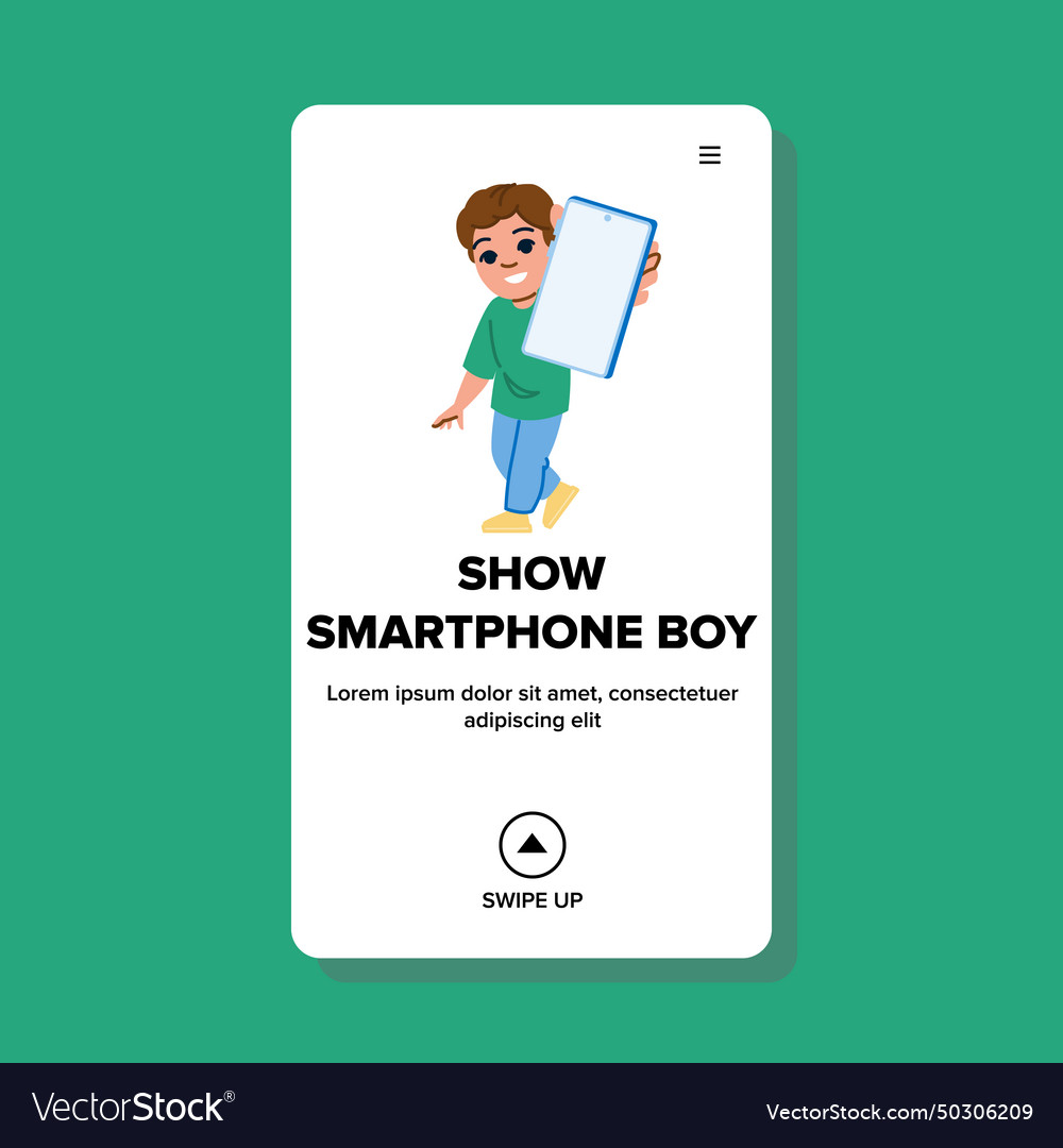 Screen show smartphone boy Royalty Free Vector Image