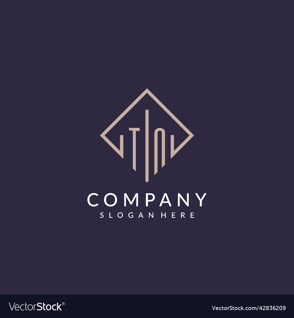 Tn initial monogram logo with rectangle style